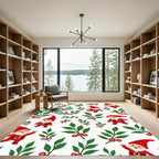 Whimsical Gnomes Red Holly Branches Rug