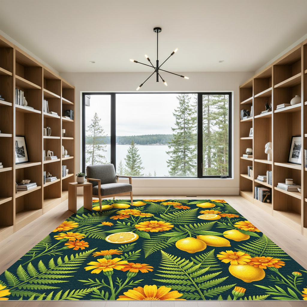 Sunlit Lemon and Marigold Botanical Garden Rug