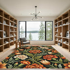 Vibrant Orange Floral Scrollwork Rug