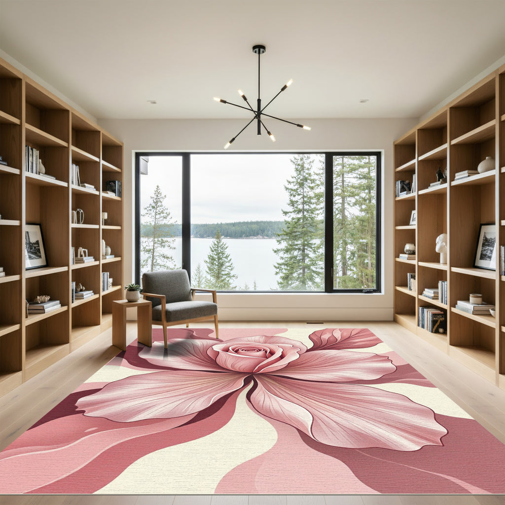 Soft Pink Rose Petal Swirl Rug