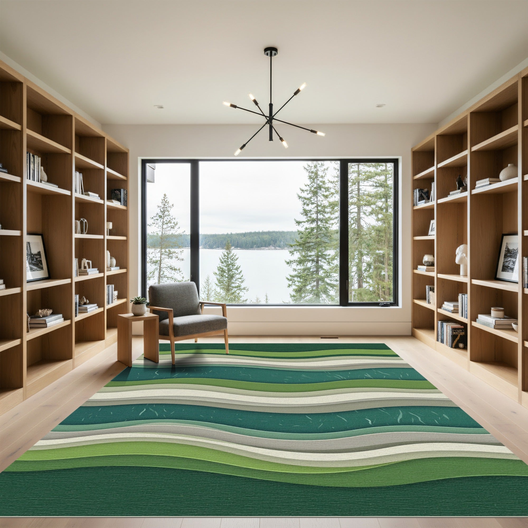 Verdant Layers Abstract Wave Rug