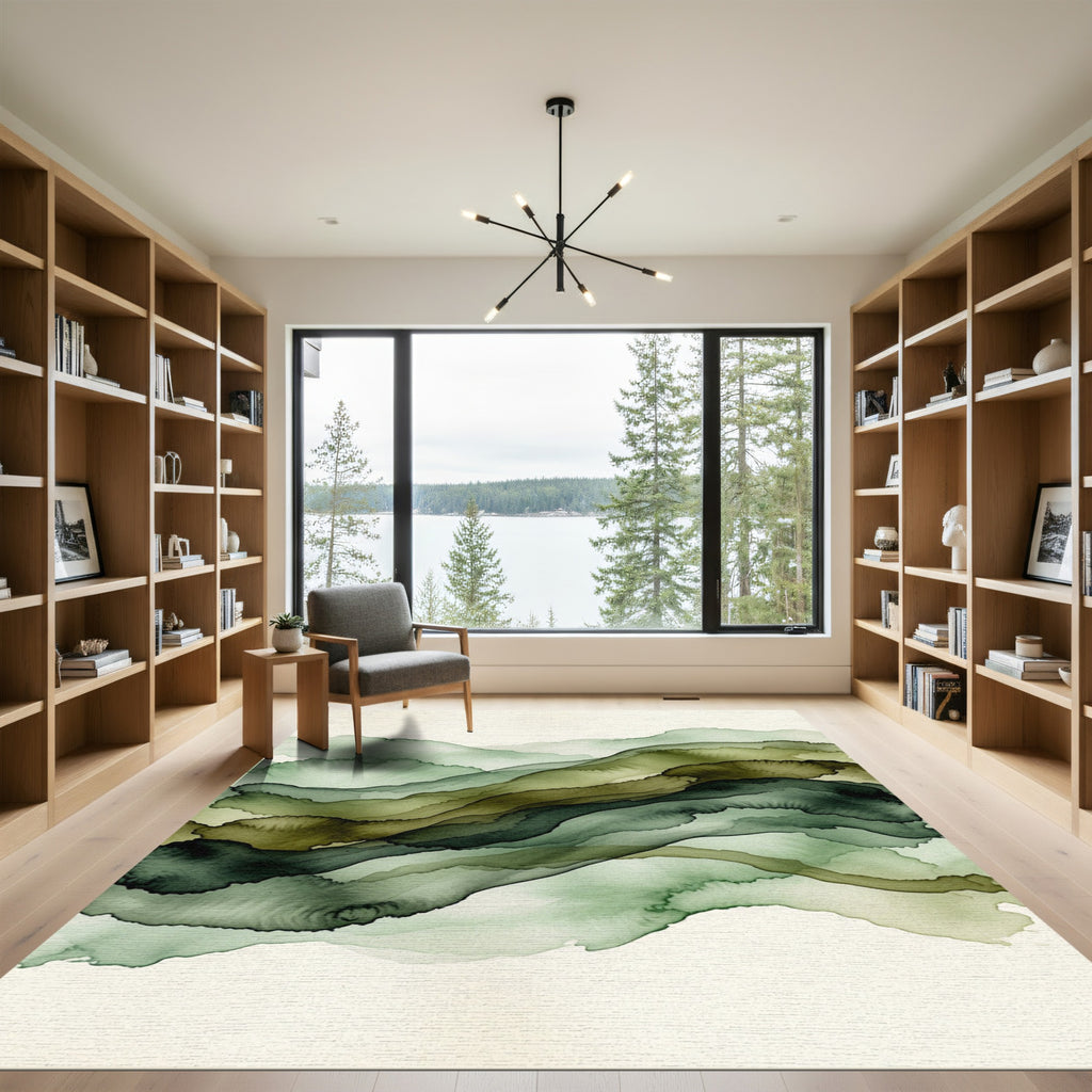 Ethereal Sage Forest Abstract Wave Rug