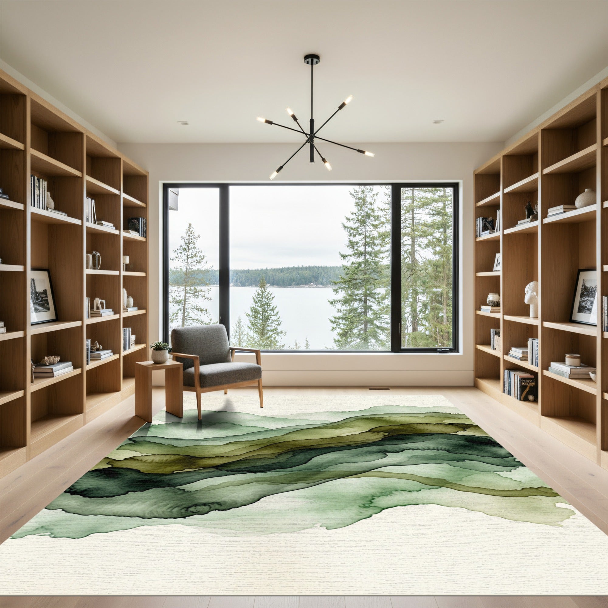 Ethereal Sage Forest Abstract Wave Rug
