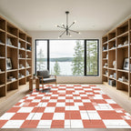 Terracotta Peach Checkered Grid Abstract Rug