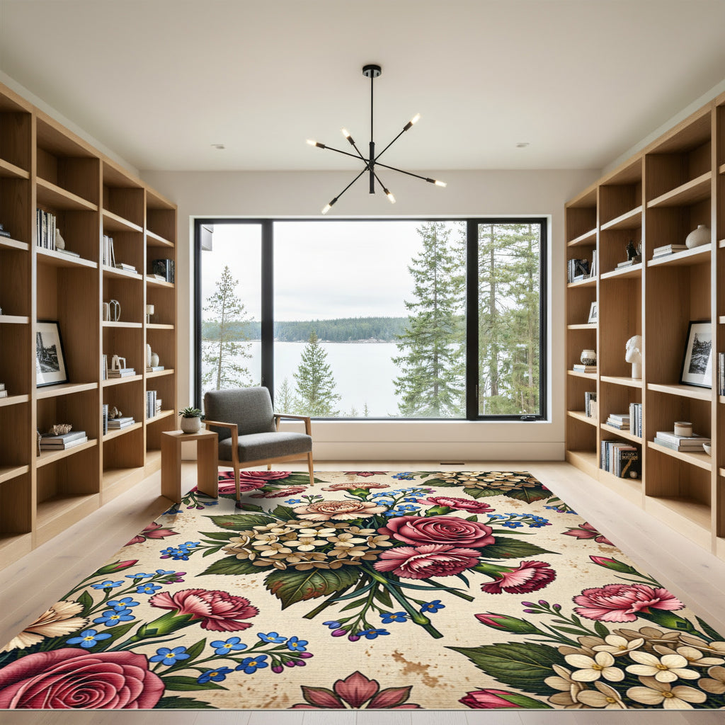Crimson Rose And Carnation Bouquet Rug