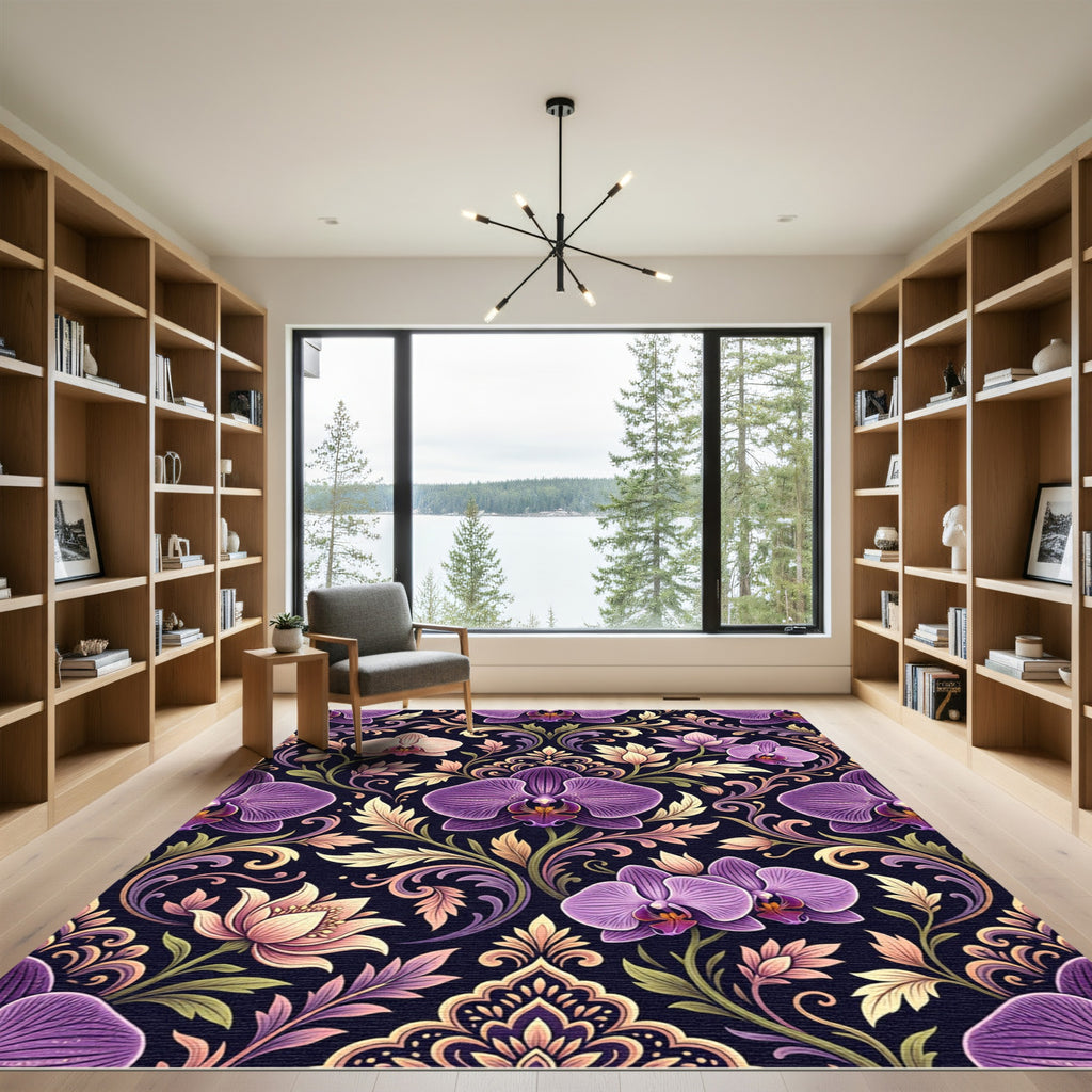 Opulent Orchid Scrollwork Gardens Rug