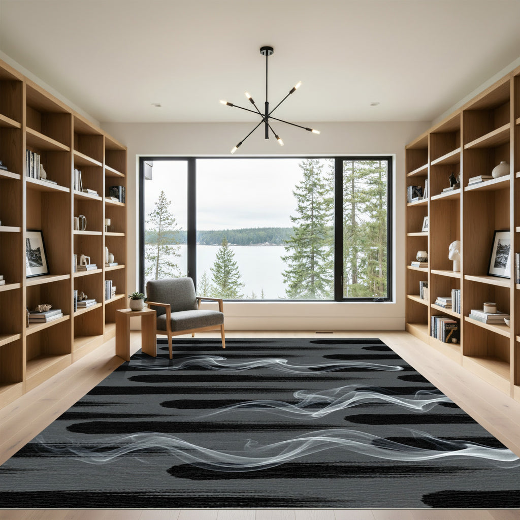 Monochromatic Brushstroke Smoke Waves Rug