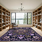 Elegant Purple Iris Floral Medallion Rug