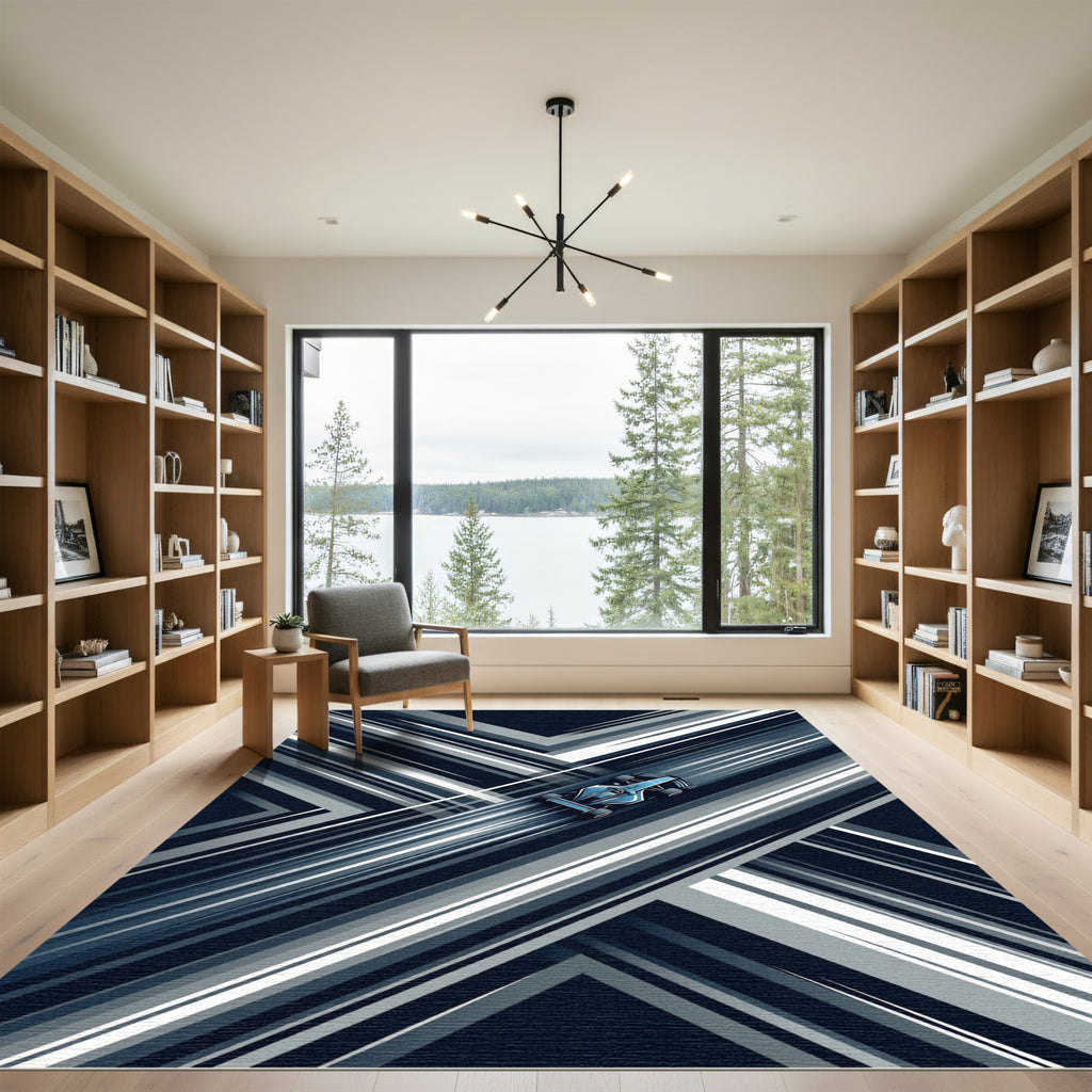 Dynamic Blue Formula Racing Abstract Line Rug