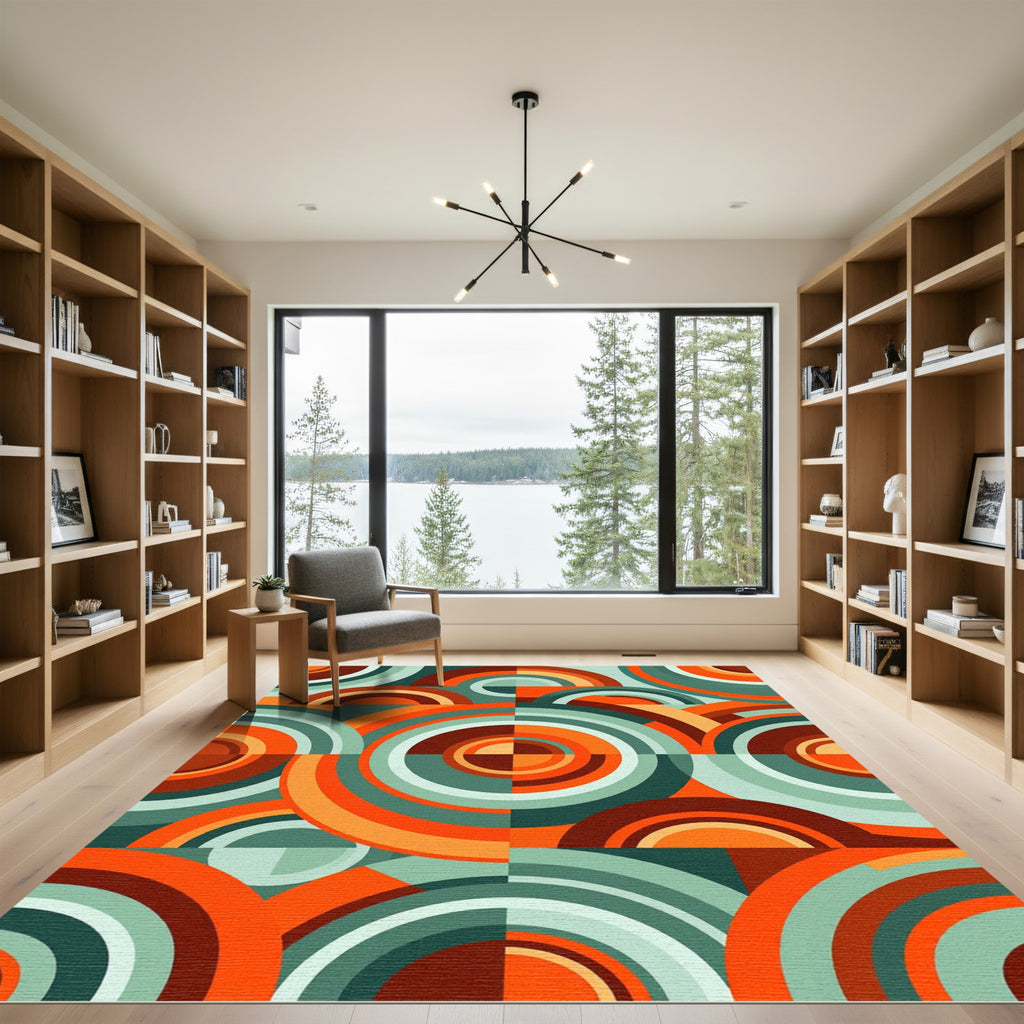 Retro Geometric Mid Century Circular Art Rug