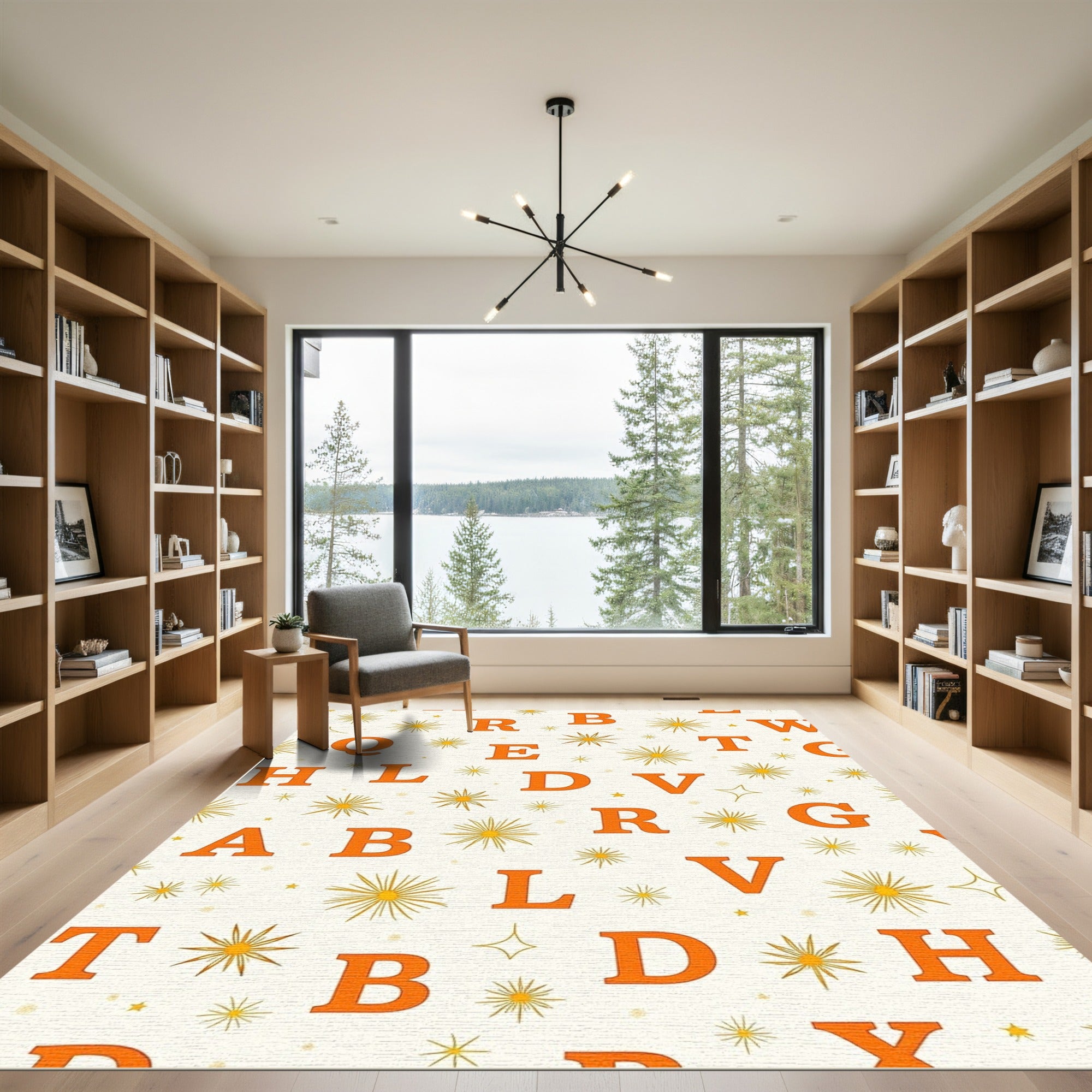 Orange Alphabet Starburst Scatter Rug