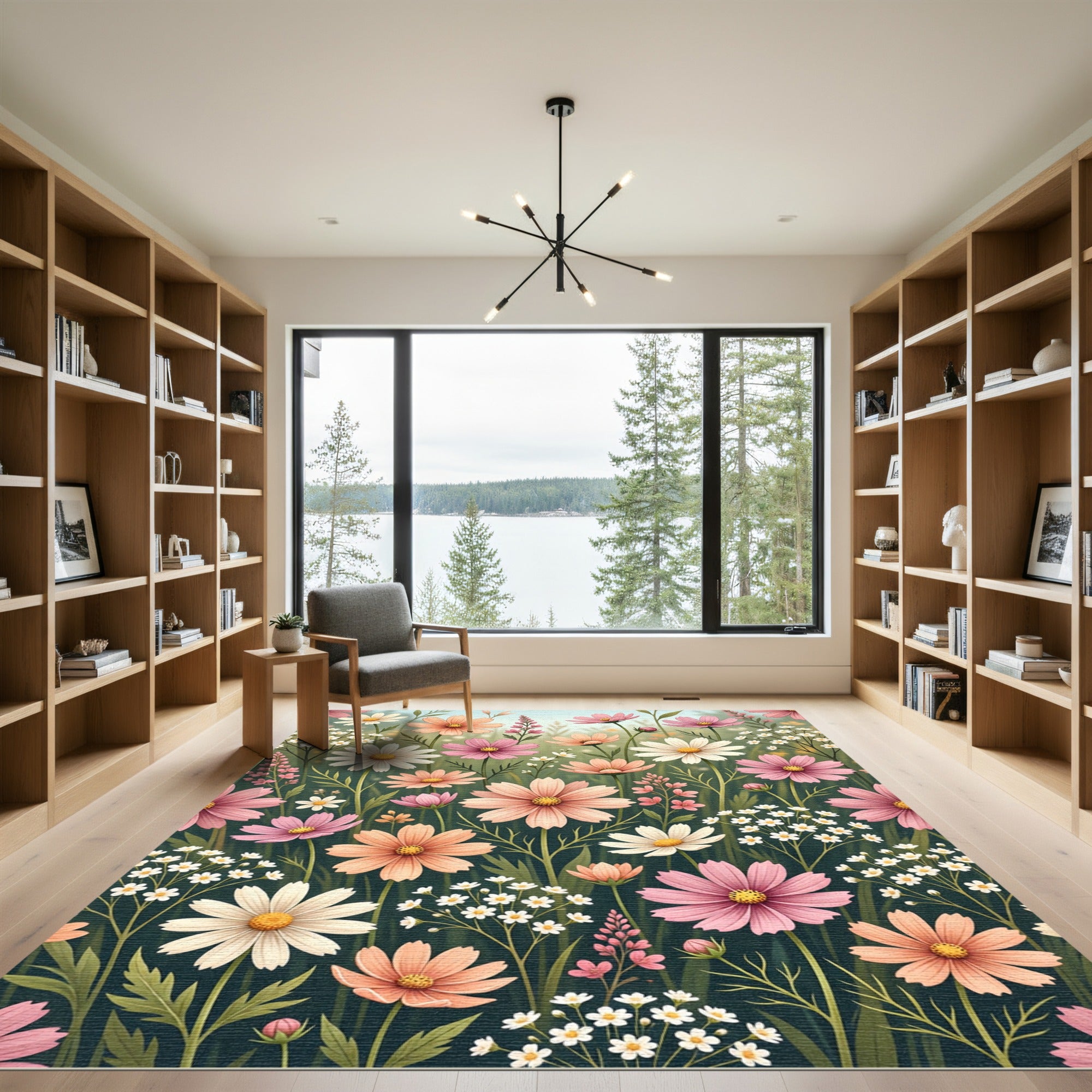Soft Pastel Cosmos Field Floral Meadow Rug