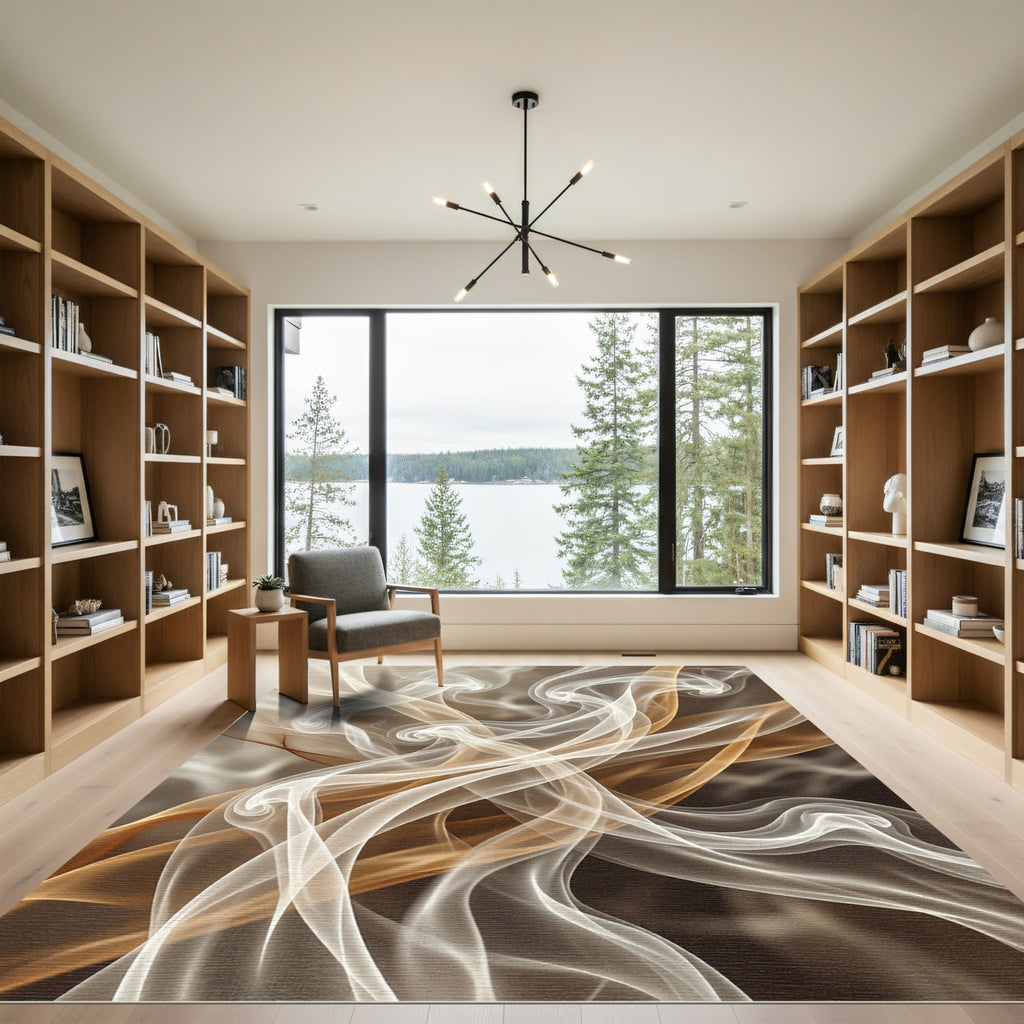 Ethereal Smoke Swirls Gold Cream Rug