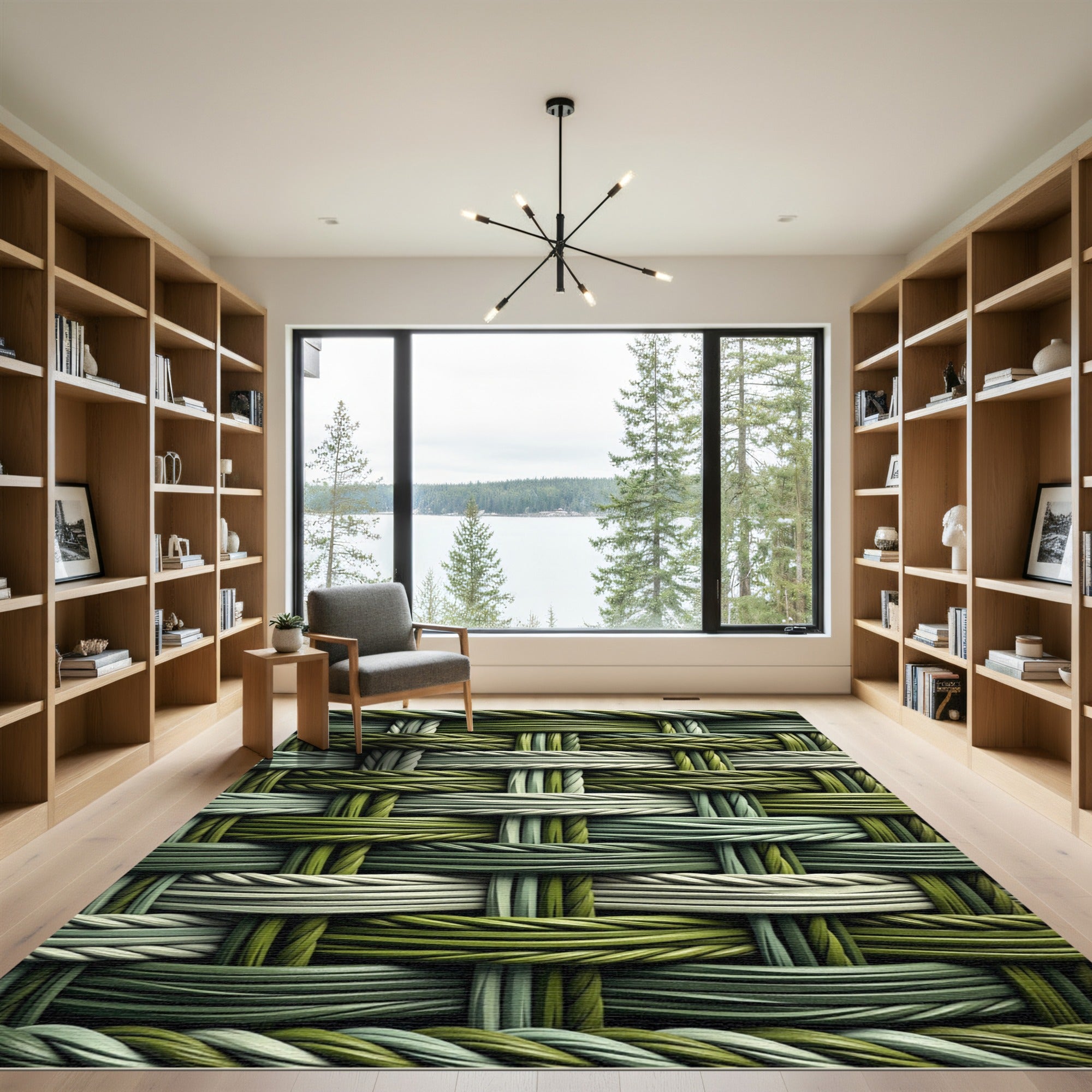 Green Woven Texture Interlaced Rope Rug