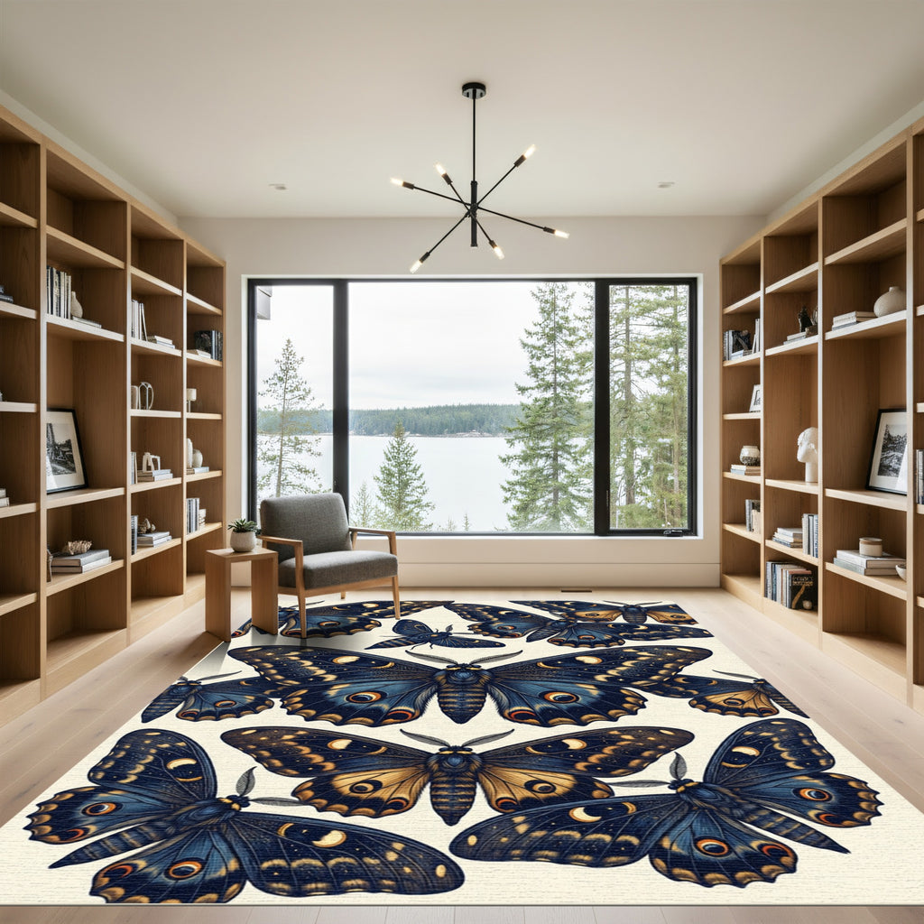Celestial Navy Gold Butterfly Wings Rug