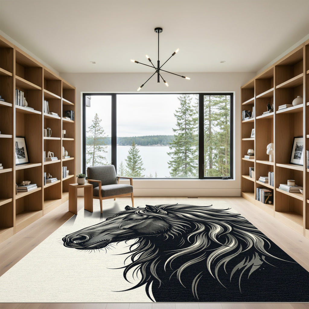 Majestic Monochrome Horse Profile Art Rug