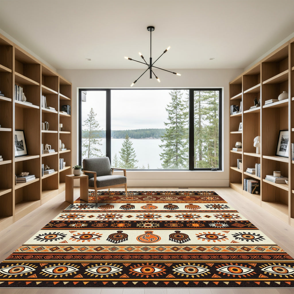 Tribal Eye Earthy Ochre Geometric Striped Rug