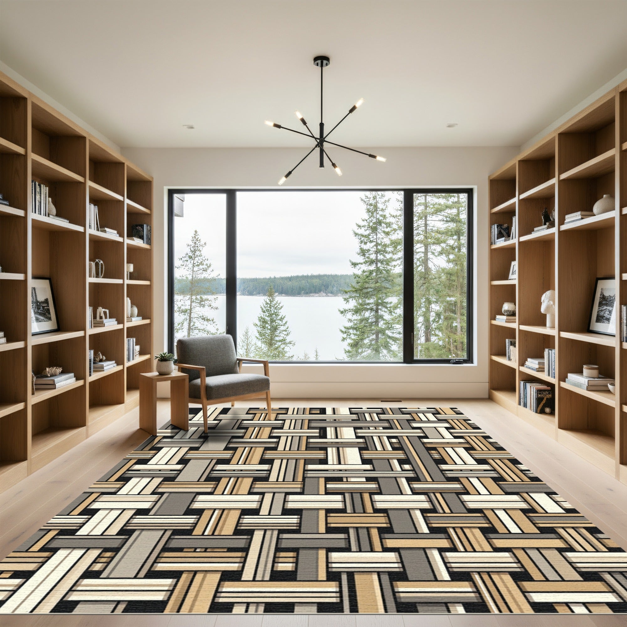 Neutral Earth Tone Woven Grid Rug