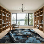 Cracked Concrete Blue Splatter Abstract Rug