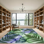 Lush Green and Violet Fern Foliage Rug