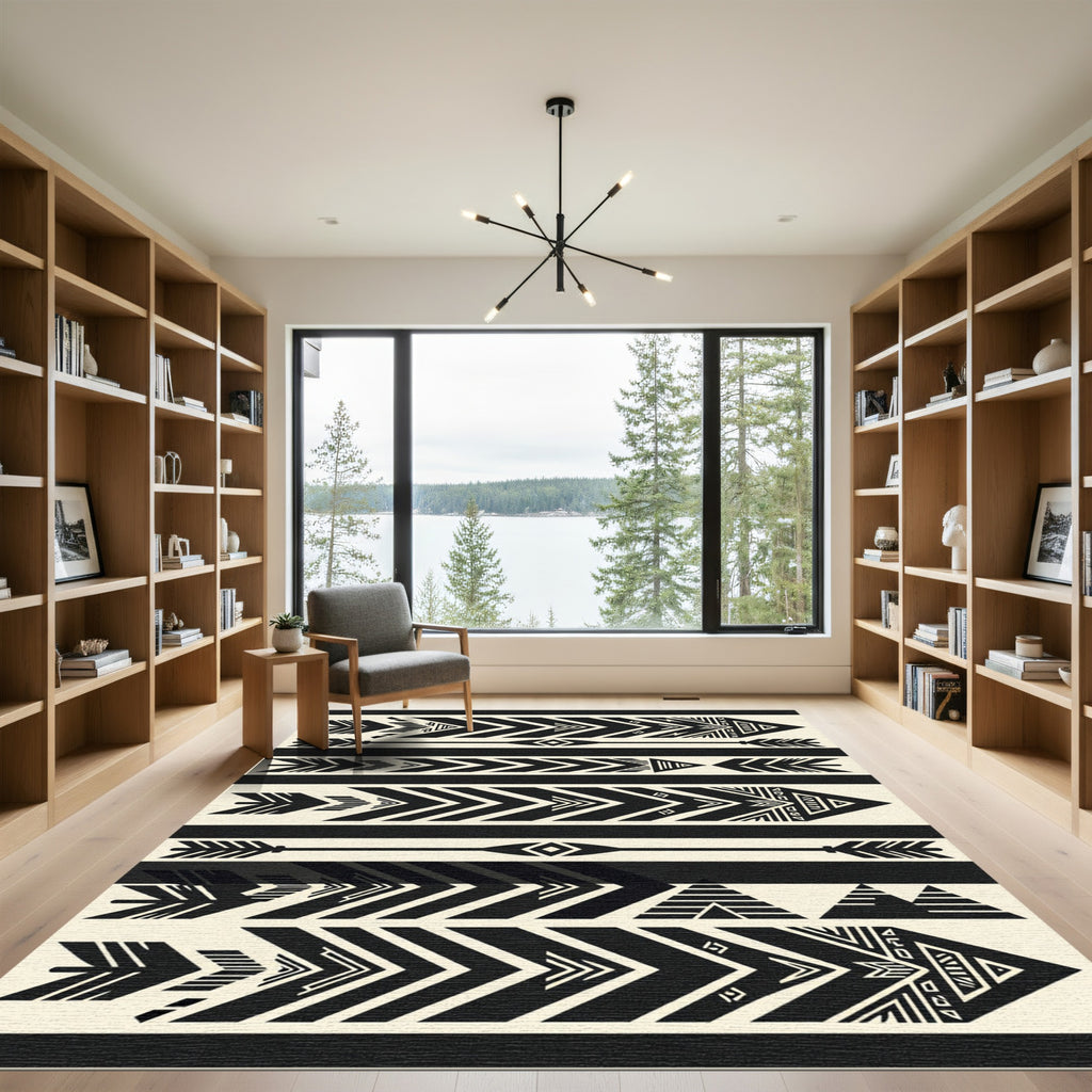 Monochrome Tribal Geometric Arrow Composition Rug