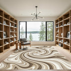 Cream and Mocha Abstract Swirl Rug