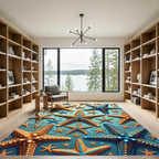 Coastal Blue and Gold Starfish Arrangement Rug