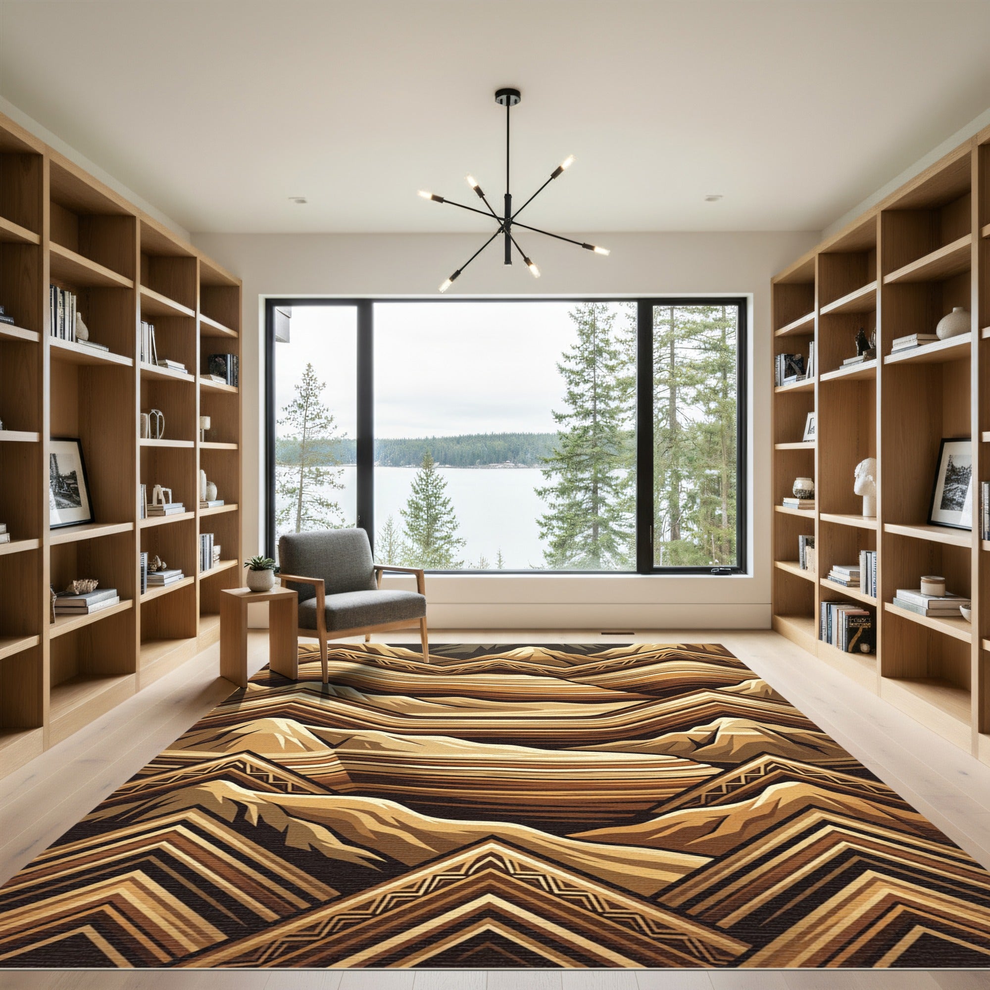 Geometric Earth Tone Mountains Sunset Rug