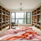 Crimson Coral Abstract Fluid Waves Rug