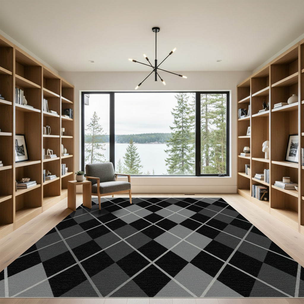 Charcoal Gray Diamond Lattice Pattern Rug