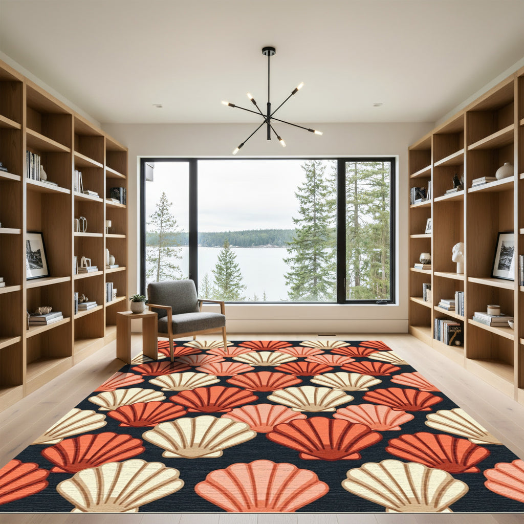 Coral and Cream Scallop Shell Tile Rug