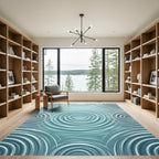 Serene Teal Rippled Concentric Circle Rug