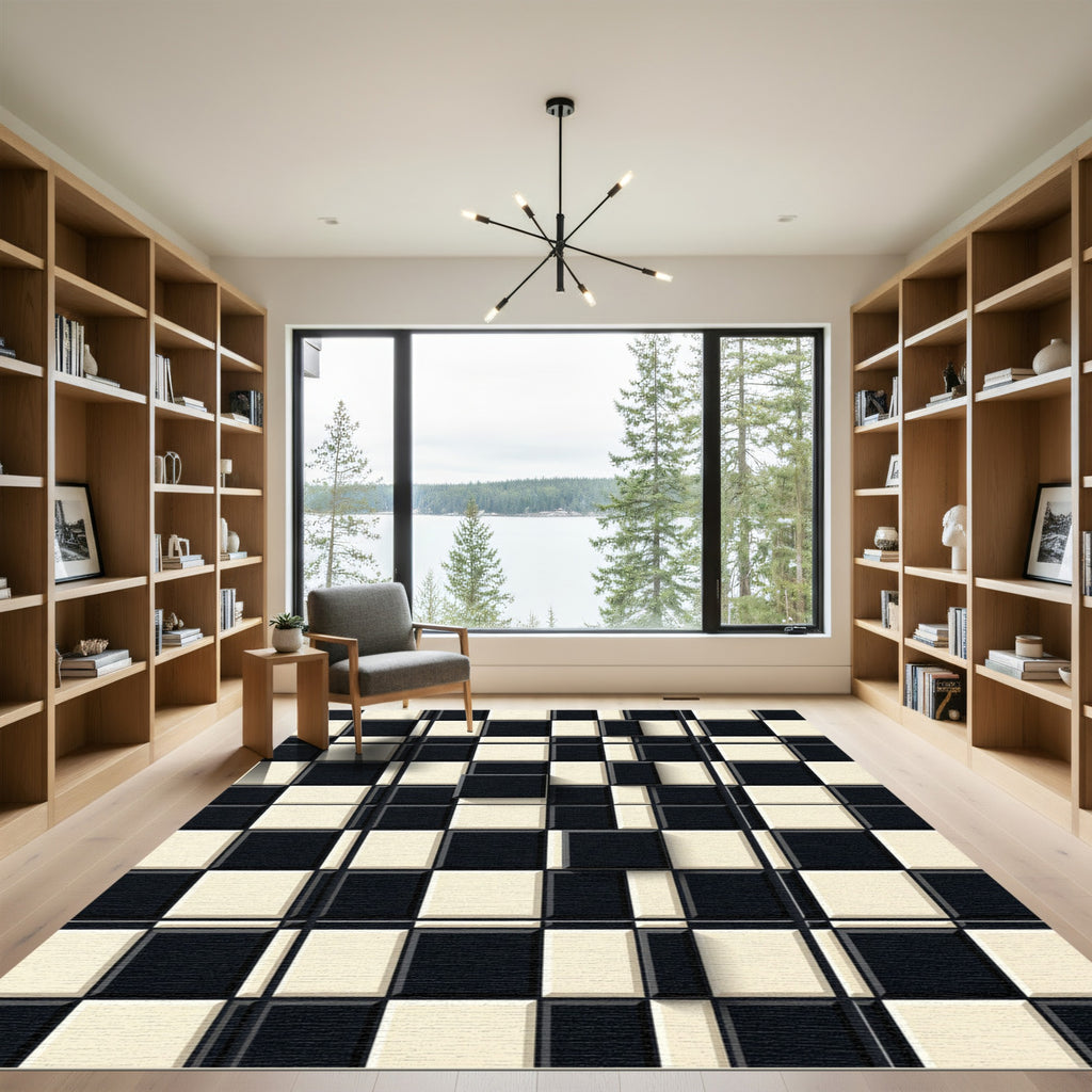 Modern Black and White 3D Grid Rug