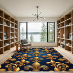 Royal Blue Gold Fleur de Lis Rug