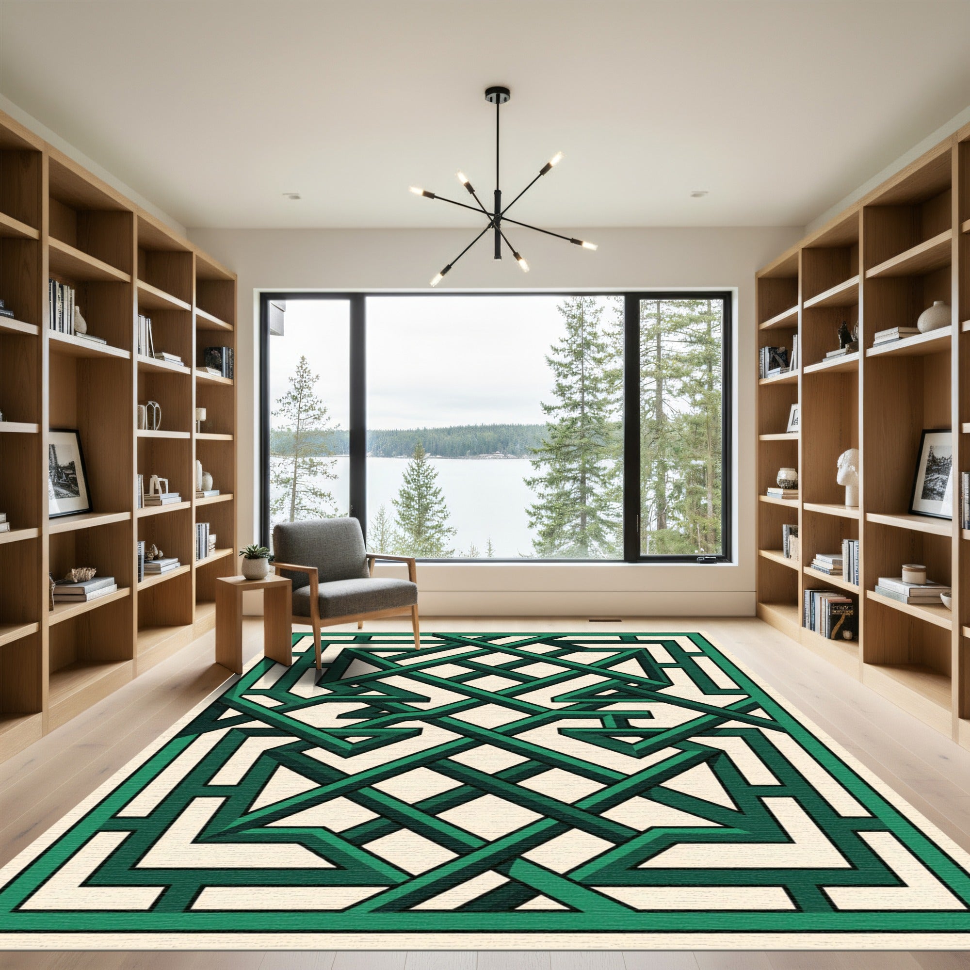 Emerald Interlocking Lattice Geometric Art Rug