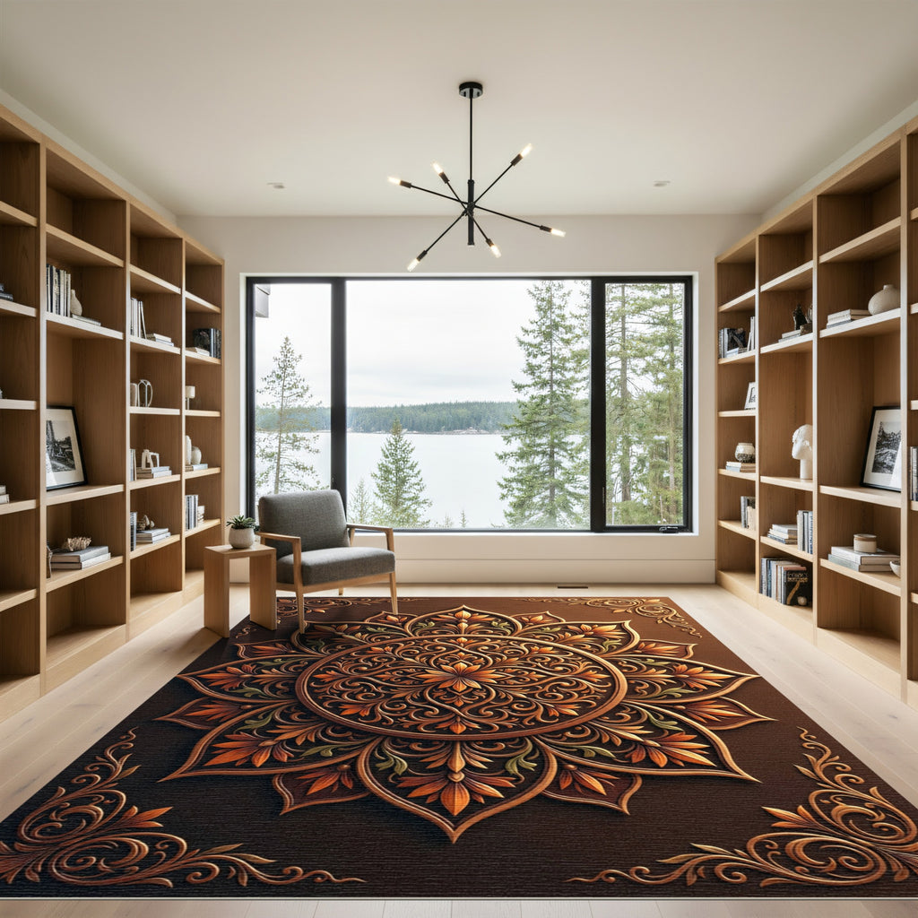 Ornamental Amber Floral Medallion Rug