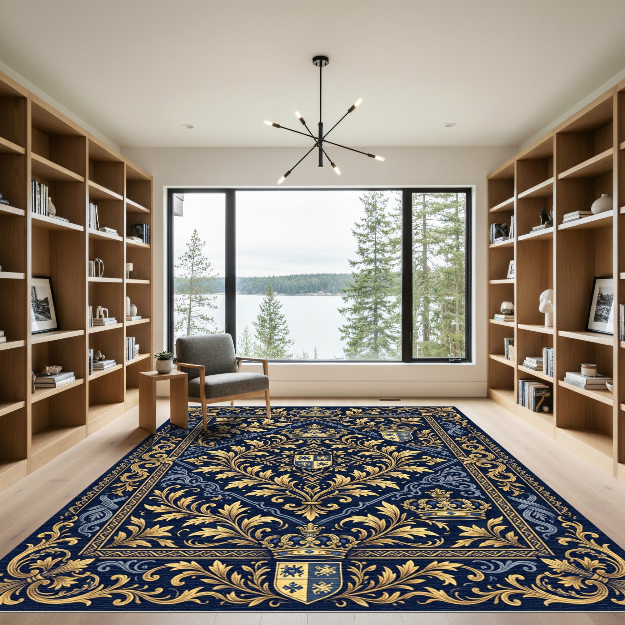 Royal Navy Gold Ornamental Crown Tapestry Rug