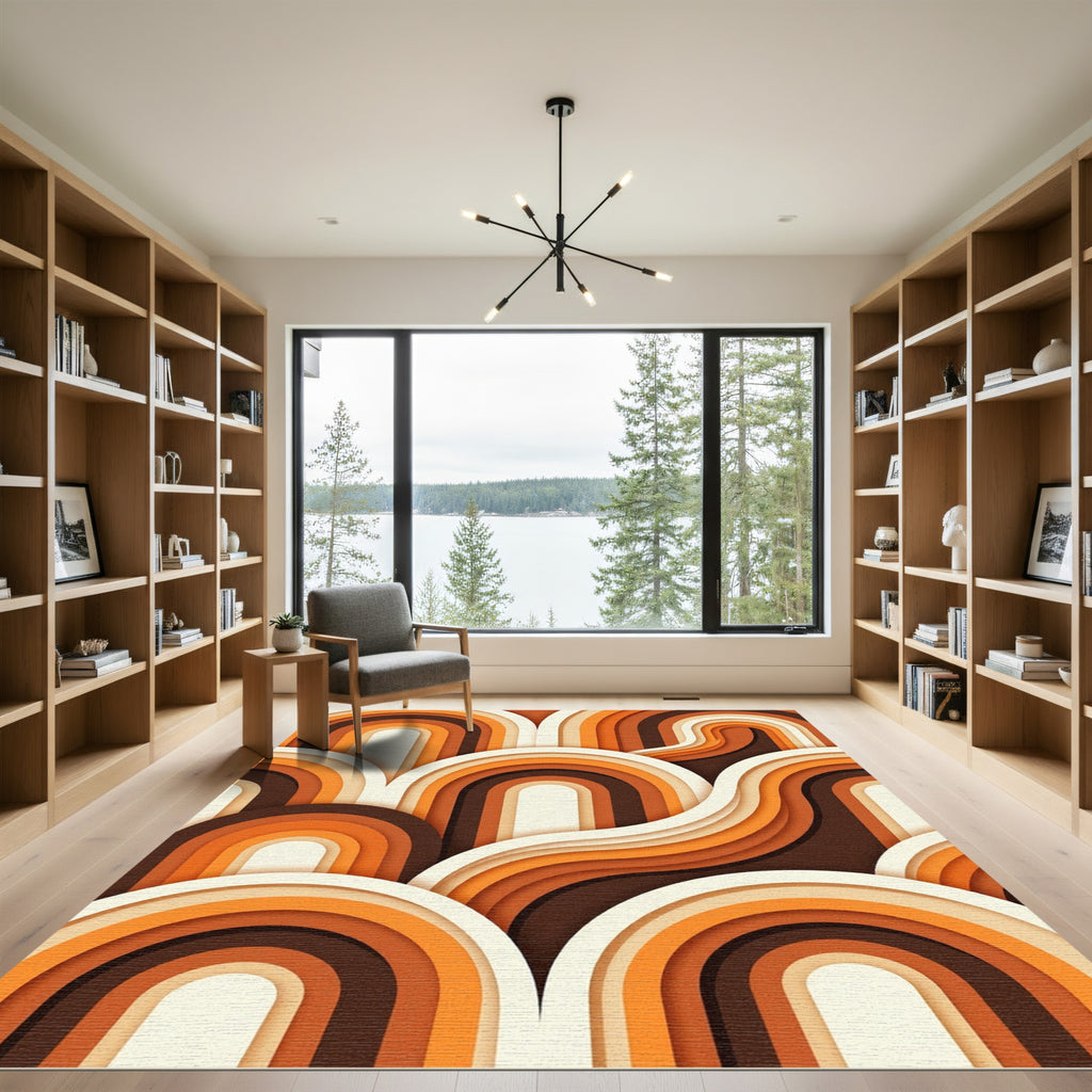 Retro Midcentury Arched Warm Earth Tone Rug