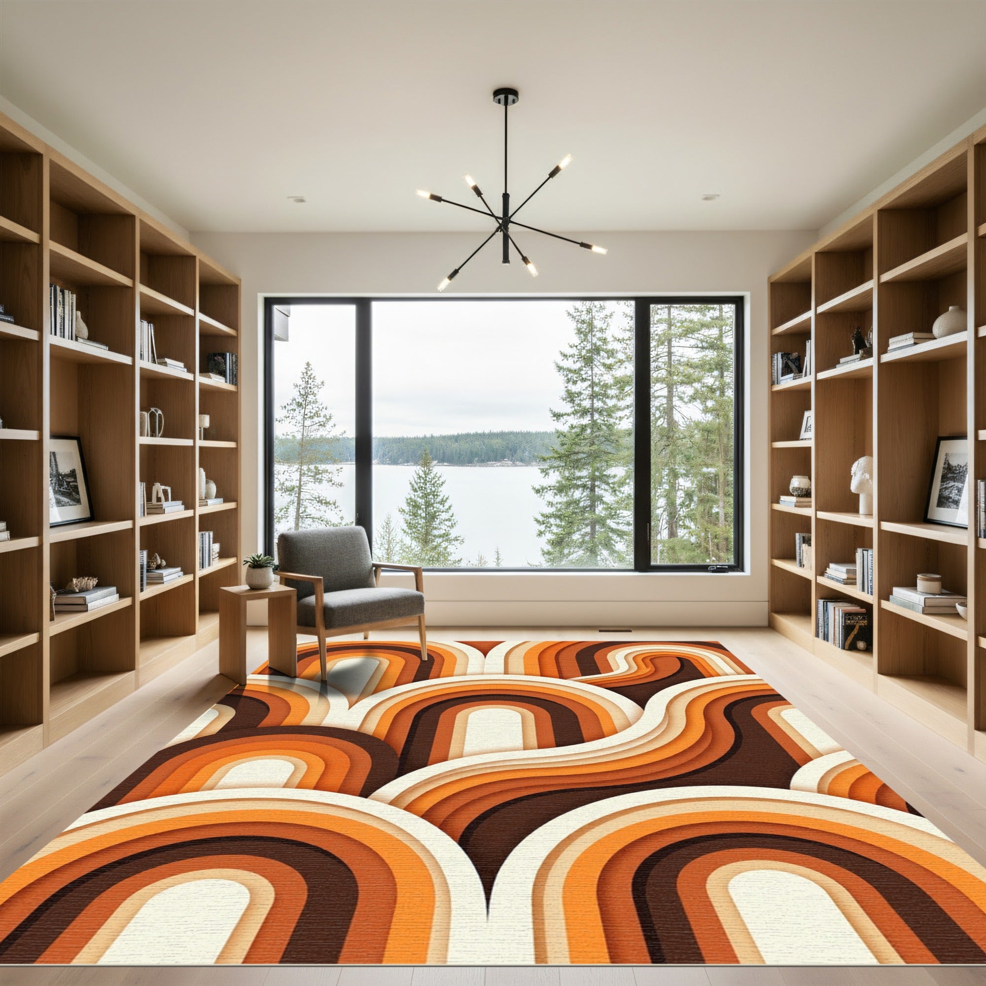 Retro Midcentury Arched Warm Earth Tone Rug