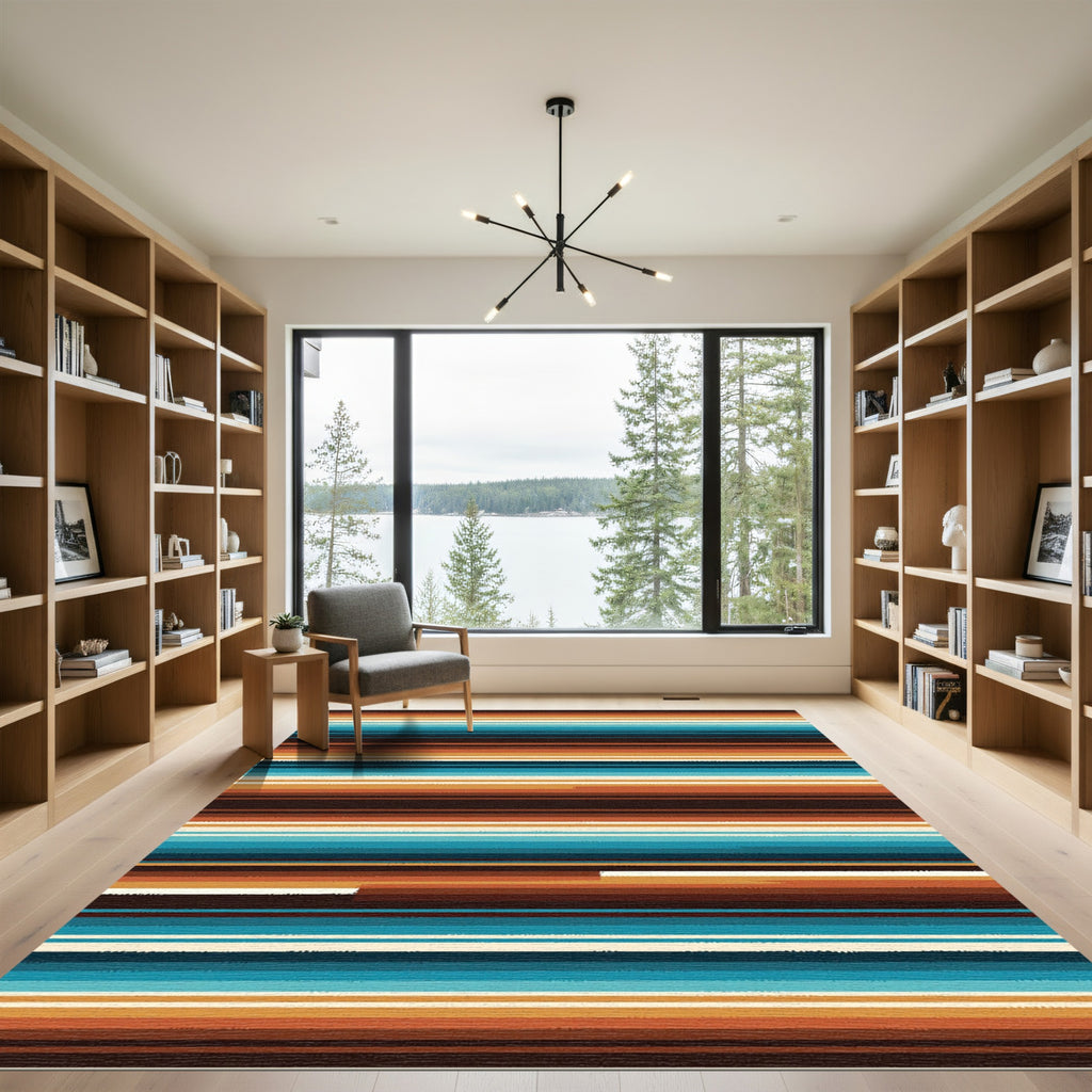 Earthy Coastal Striped Abstract Area Rug