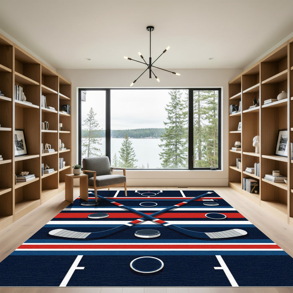 Geometric Blue Red Hockey Stick Rug