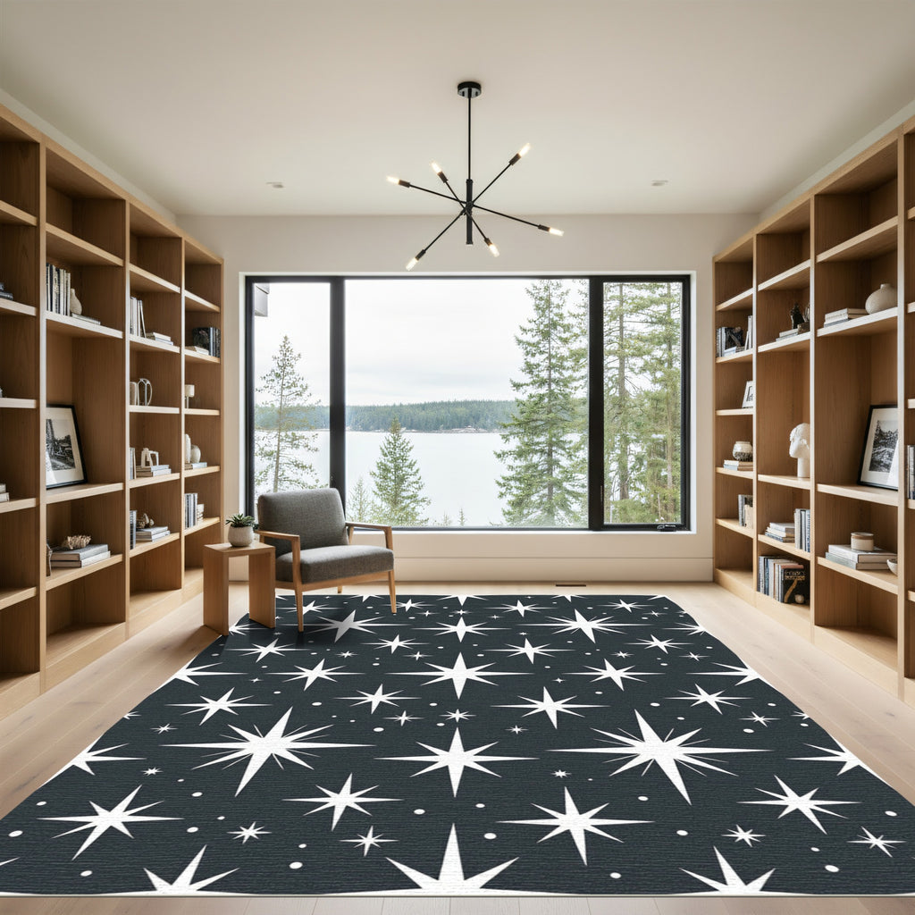 White Twinkling Stars Night Sky Rug