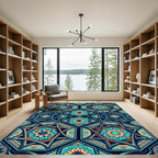 Intricate Teal and Orange Geometric Star Rug