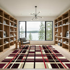 Deep Burgundy Plaid Geometric Lines Rug