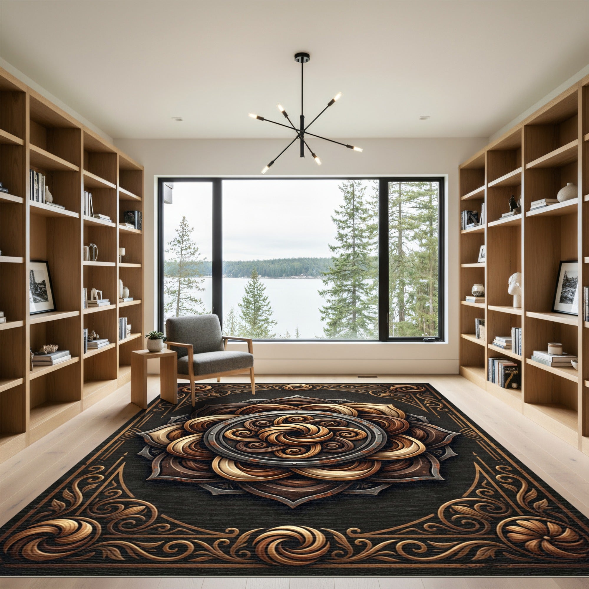 Antique Bronze Swirl Mandala Medallion Rug