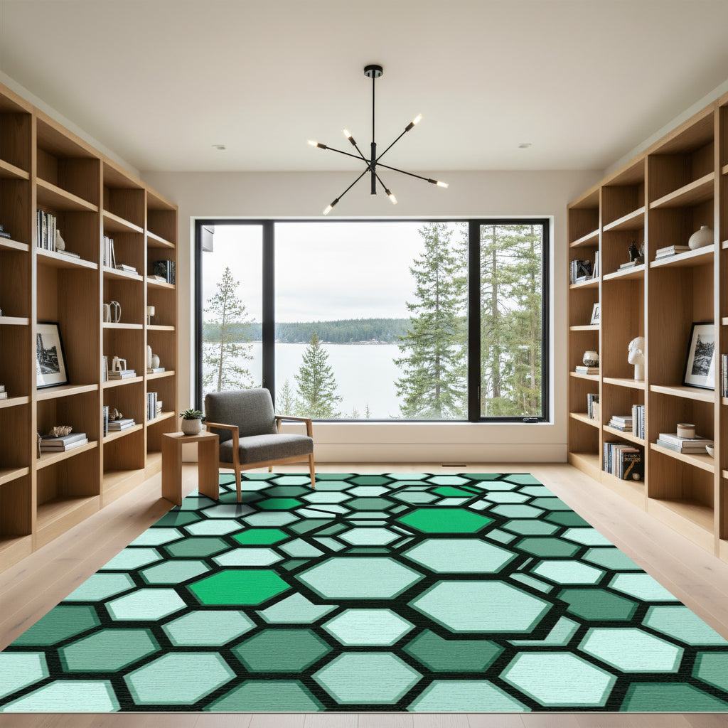 Modern Sage Geometric Hexagon Mosaic Rug