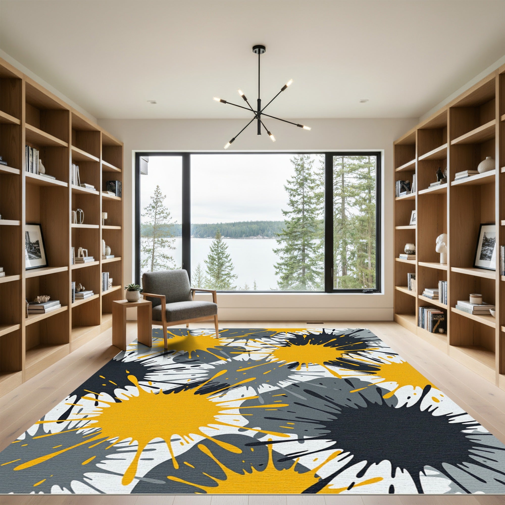 Bold Yellow Splatter Abstract Art Rug