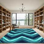 Modern Teal Chevron Wave Rug