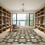 Mid-Century Gold Chain Geometric Diamond Rug