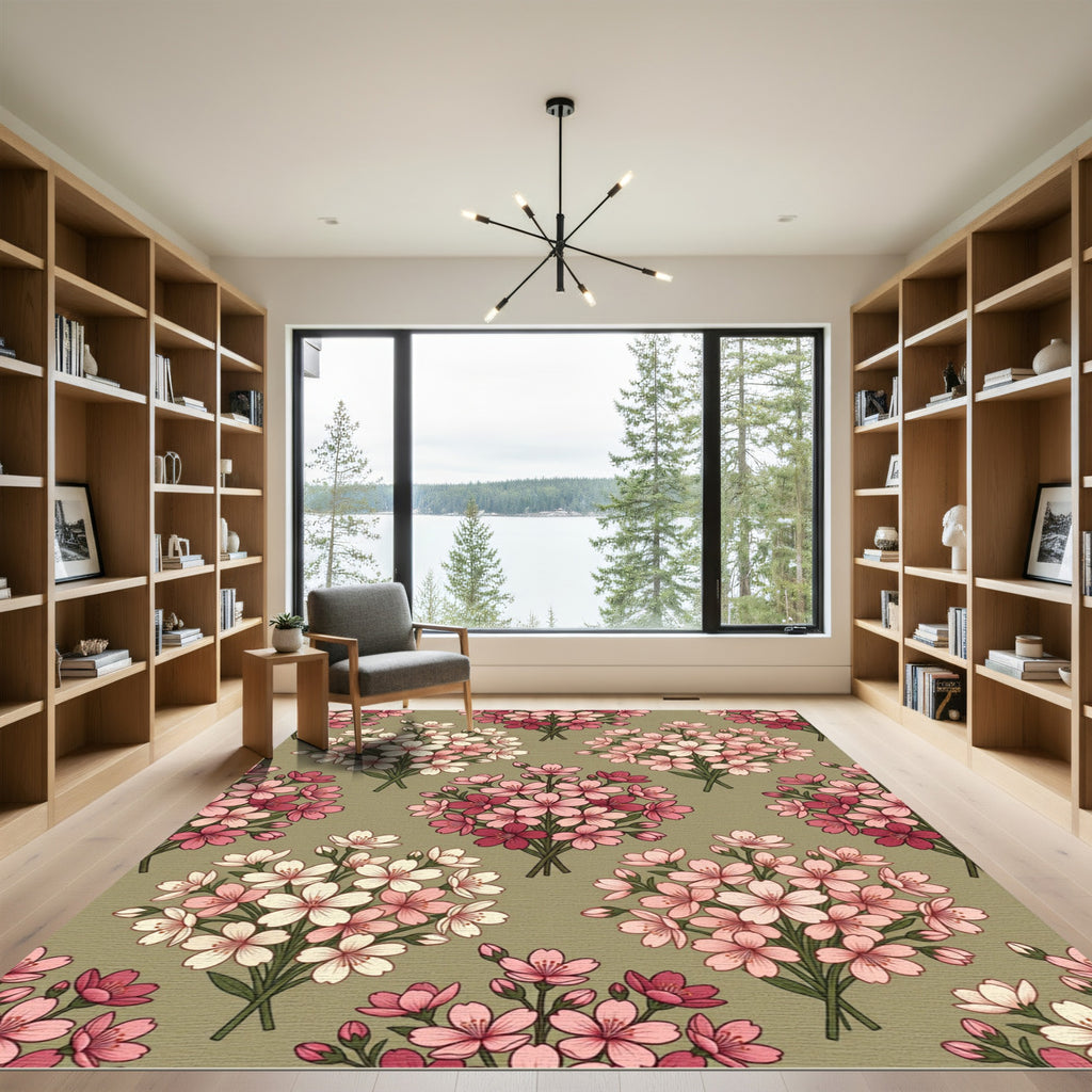Pink Cherry Blossom Garden Bouquet Rug